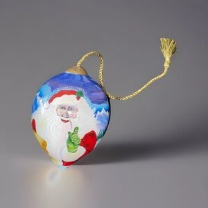NeQwa Art Glass Painted Christmas Ornament Santa Claus  Mountain Trees
